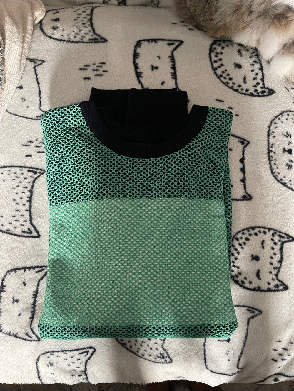 Scotch & Soda Mint Green Mesh Crewneck with Black Trim